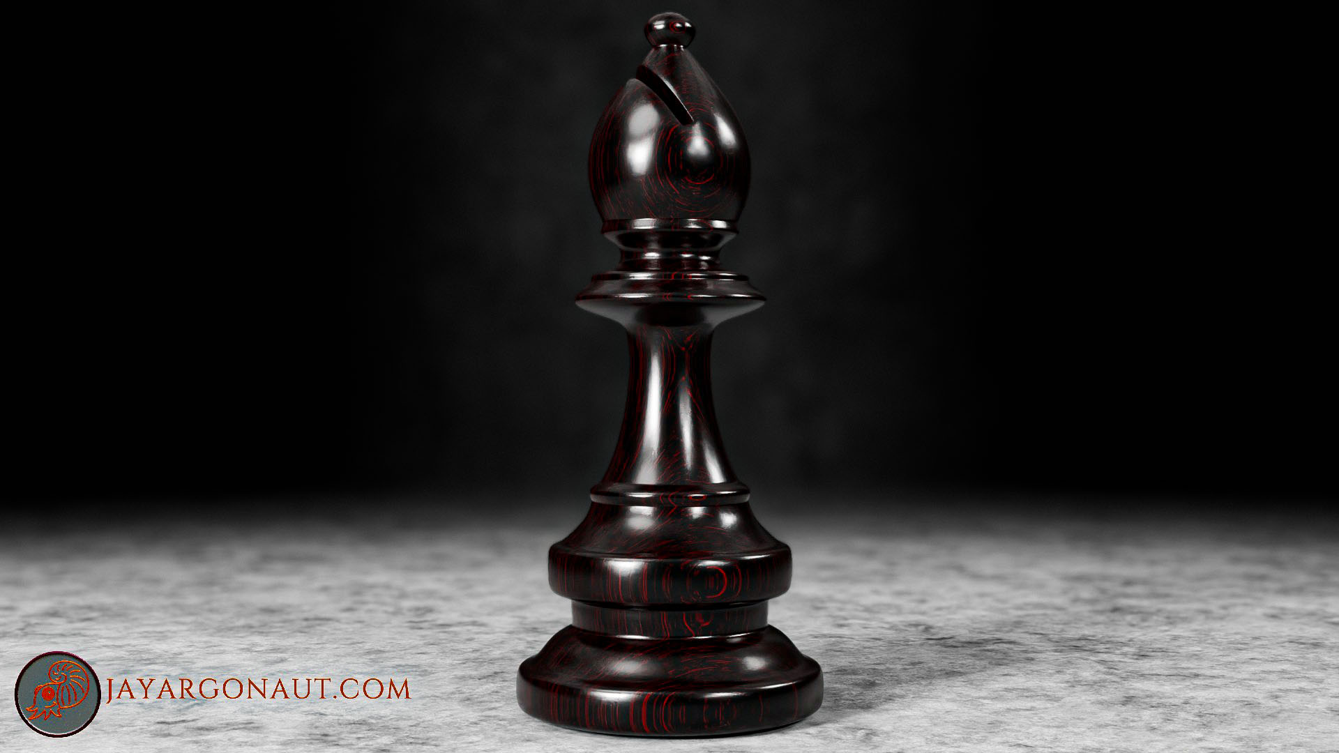 A Bishop Chess piece designed, modelled, and rendered using Blender 4.0 by Jason Garth Edwards at www.jayargonaut.com