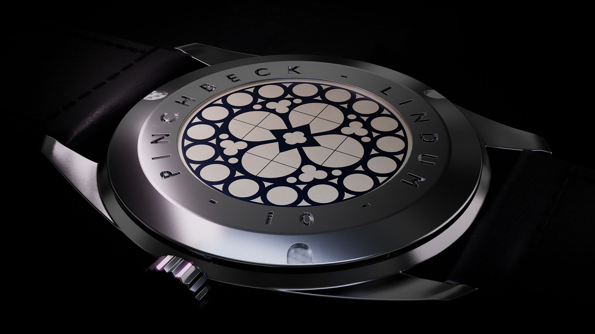 The Lindum Watch, showing the watch-back detail. Fully designed, modelled, and rendered by Jason Garth Edwards at www.jayargonaut.com