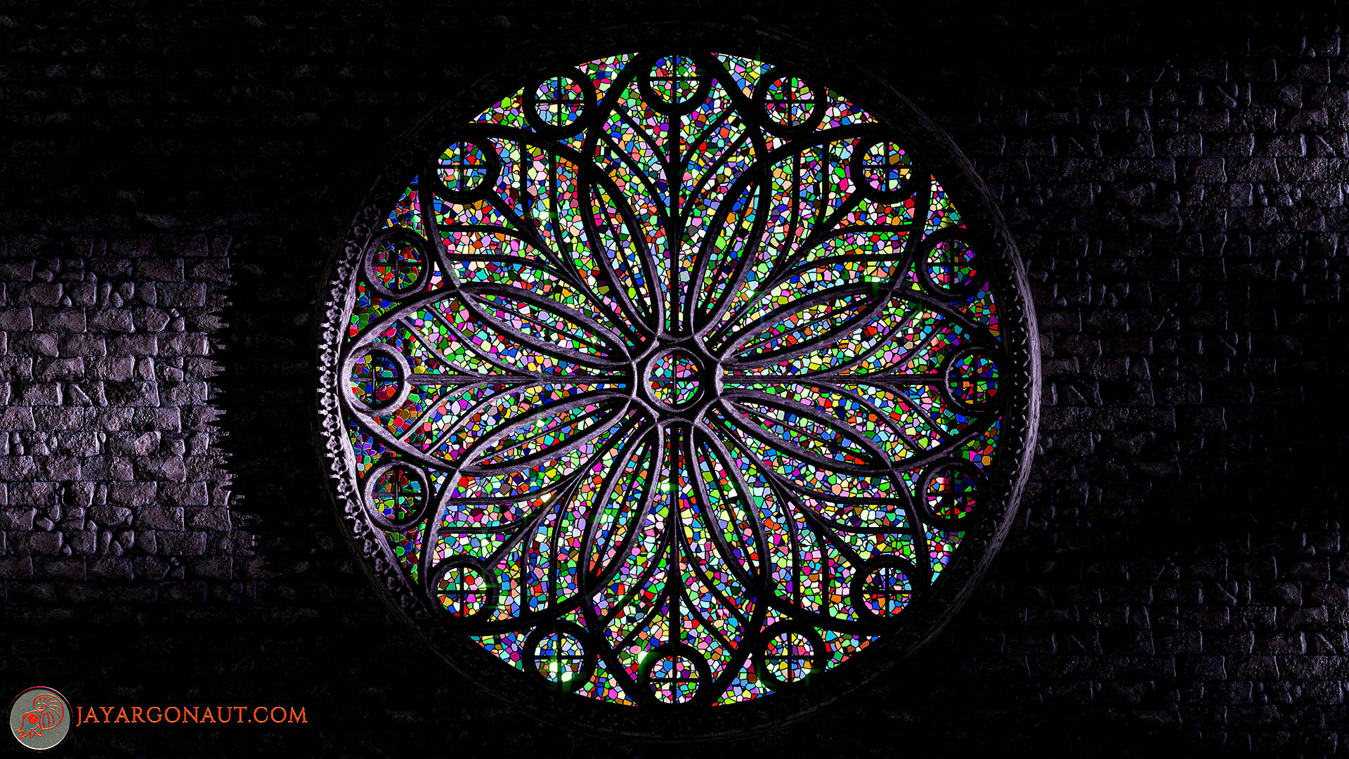 The Cosmos-Flower Rose window. Designed by Jason Garth Edwards. All modelled, designed, and rendered using Blender 4.0. - Here showing a lilac lighting set-up.