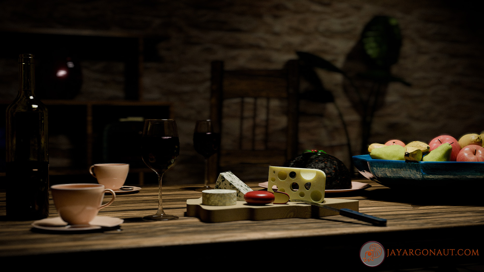 'A Fine Festive Feast' still-life render - designed, composed, and rendered by Jason Garth Edwards at www.jayargonaut.com