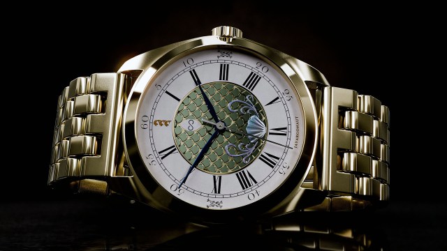 A fish/water styled watch with scales pattern instanced over a vector grid and yellow-gold material application. Designed, modelled, and rendered using Blender 4.0 creative suite.