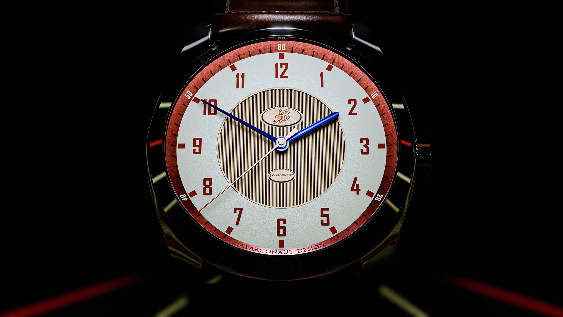 A sporty auto themed watch designed and created for Berkeley Sports Cars using Blender. Designed, modelled, and rendered by Jason Garth Edwards at www.jayargonaut.com